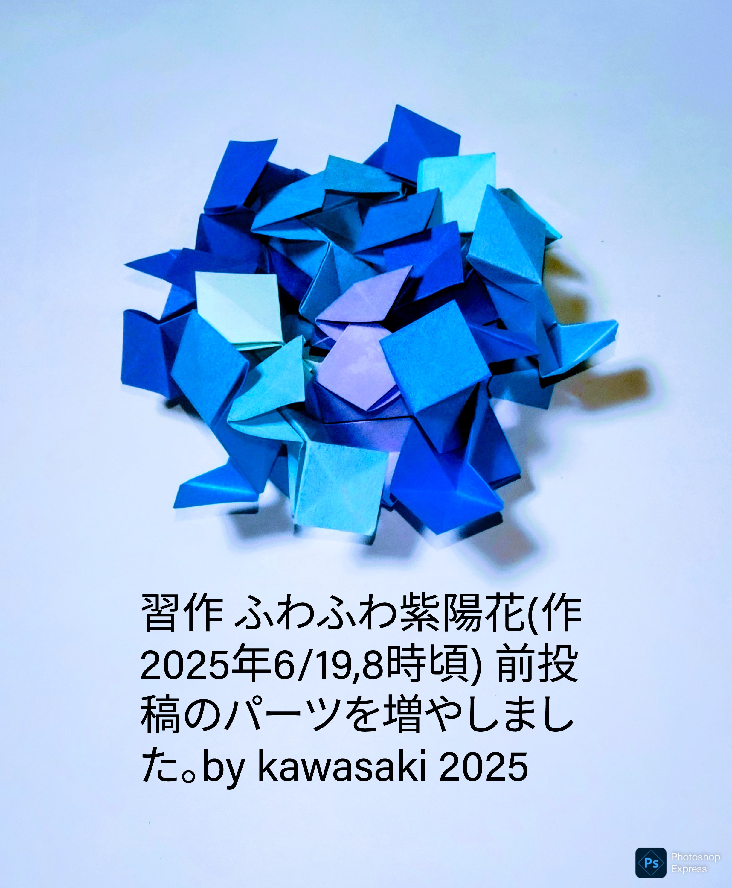 2025/06/20(Fri) 08:12「習作 ふわふわ紫陽花2(作2025年6/19,8時頃)」川崎敏和 Toshikazu Kawasaki
（創作者 Author：川崎敏和 Toshikazu Kawasaki,　製作者 Folder：川崎敏和 Toshikazu Kawasaki,　出典 Source：no diagram）
 前投稿のパーツを増やしました。by kawasaki 2025
