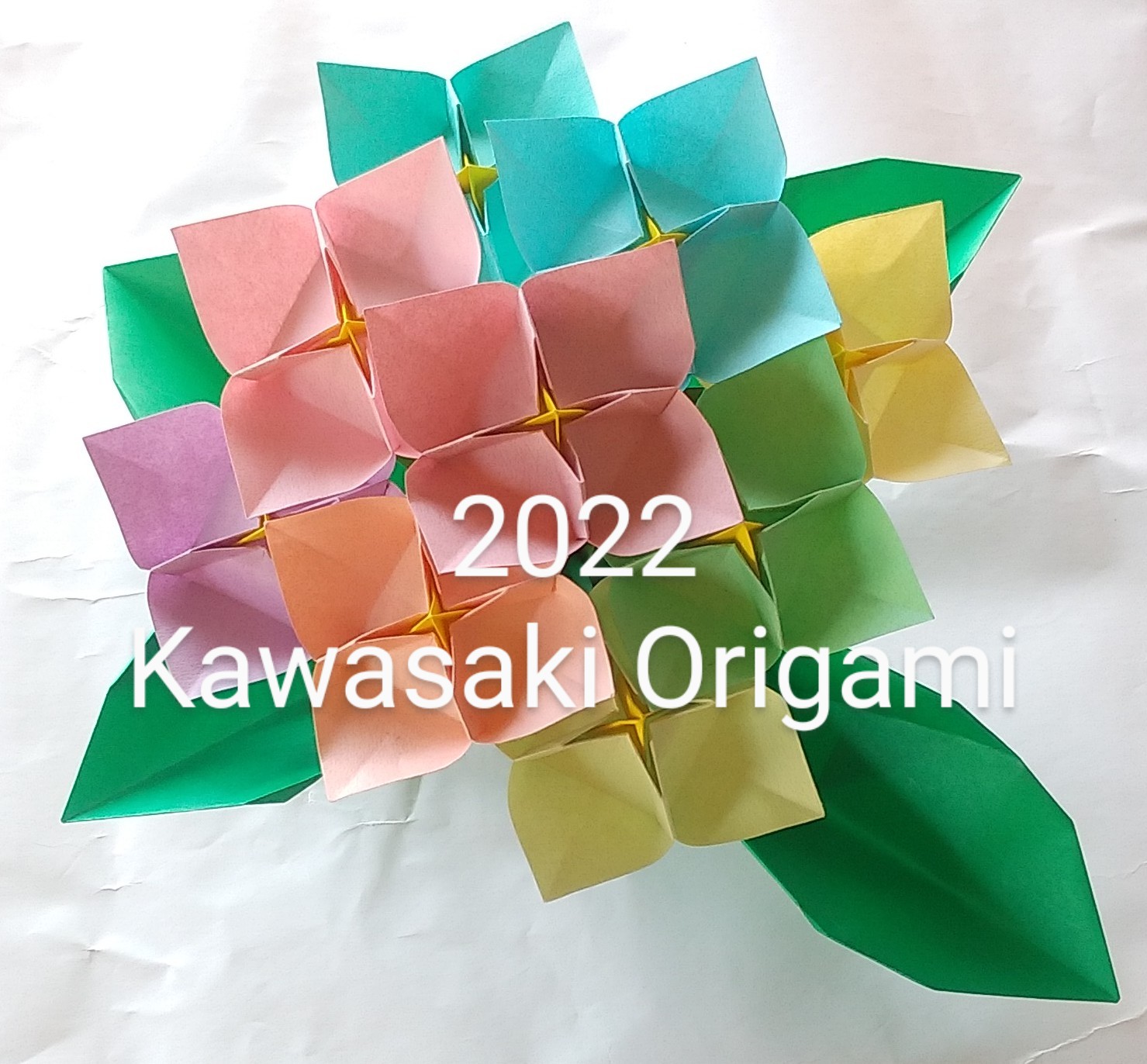 2022/06/15(Wed) 15:16「モネの紫陽花」川崎敏和
（創作者 Author：川崎敏和,　製作者 Folder：川崎敏和,　出典 Source：2022折り紙キット）
 「華やかな紫陽花」をパステルカラーで折りました。