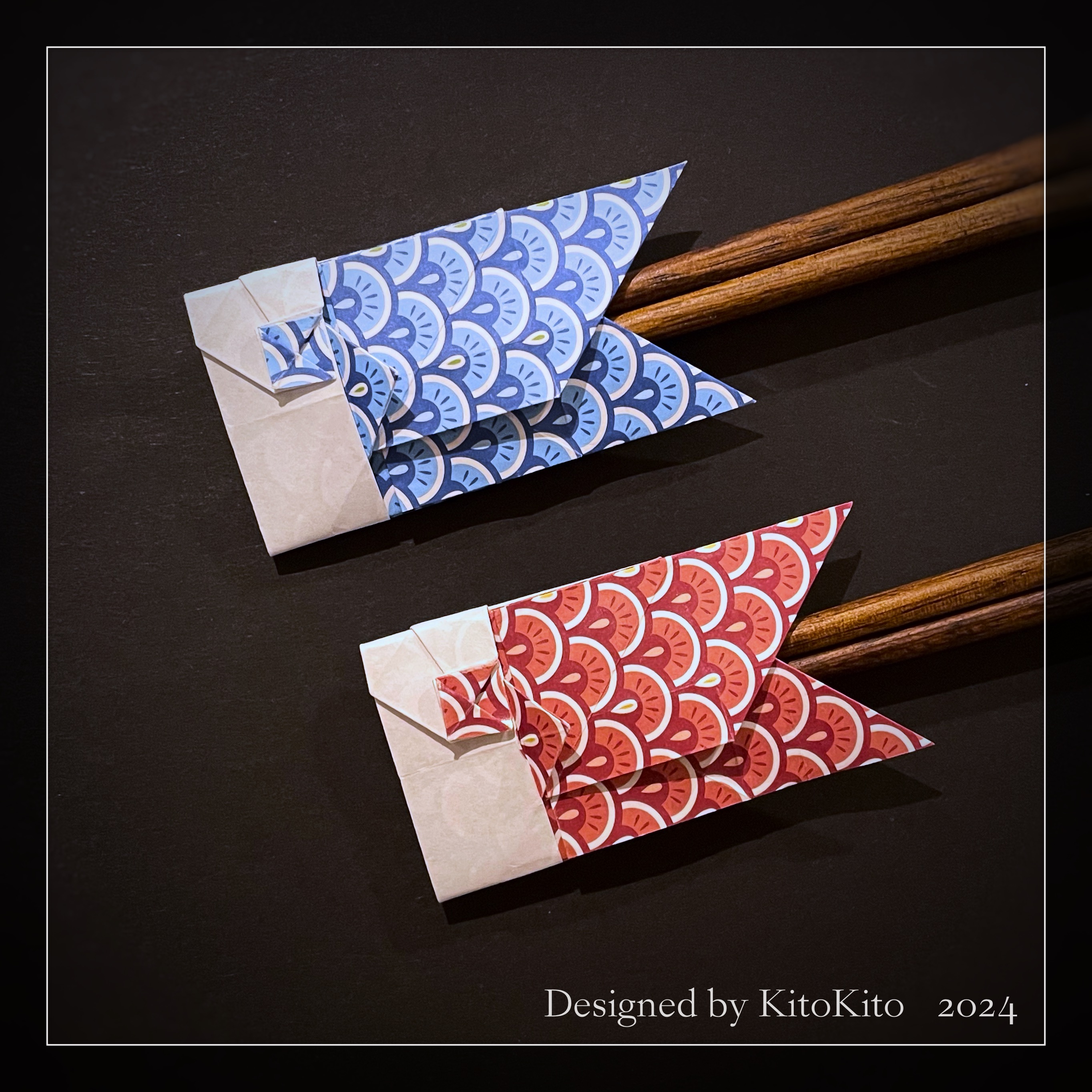 2024/04/30(Tue) 06:17「Koinobori (Carp streamer) chopstick wrappe / こいのぼりの箸袋  」KitoKito
（創作者 Author：KitoKito,　製作者 Folder：KitoKito,　出典 Source：）
 I created a Koinobori (Carp streamer) chopstick wrapper. These can also be used as finger puppets.