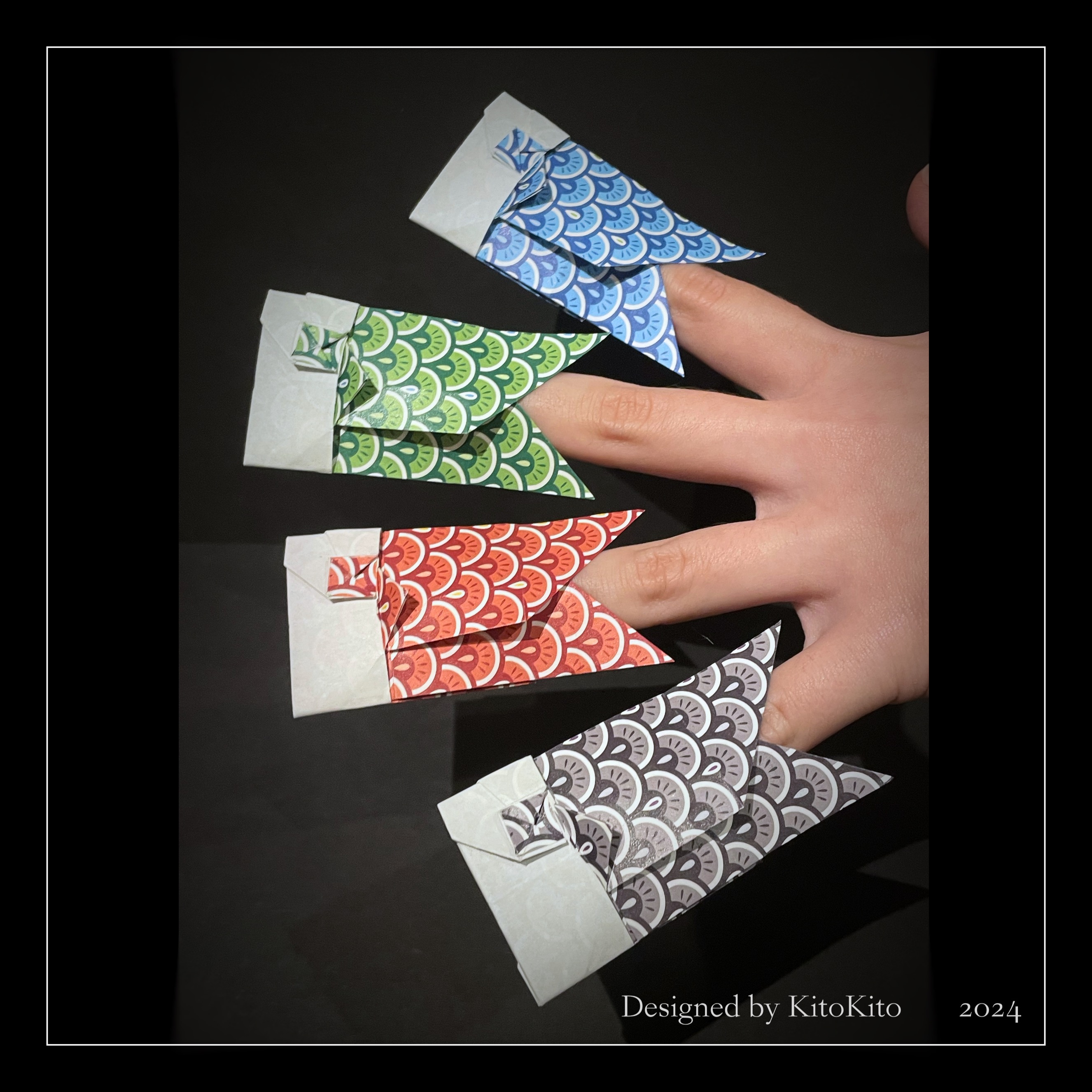 2024/04/30(Tue) 06:18「Koinobori (Carp streamer) chopstick wrappe / こいのぼりの箸袋  」KitoKito
（創作者 Author：KitoKito,　製作者 Folder：KitoKito,　出典 Source：）
 Origami 15cm x 15cm 